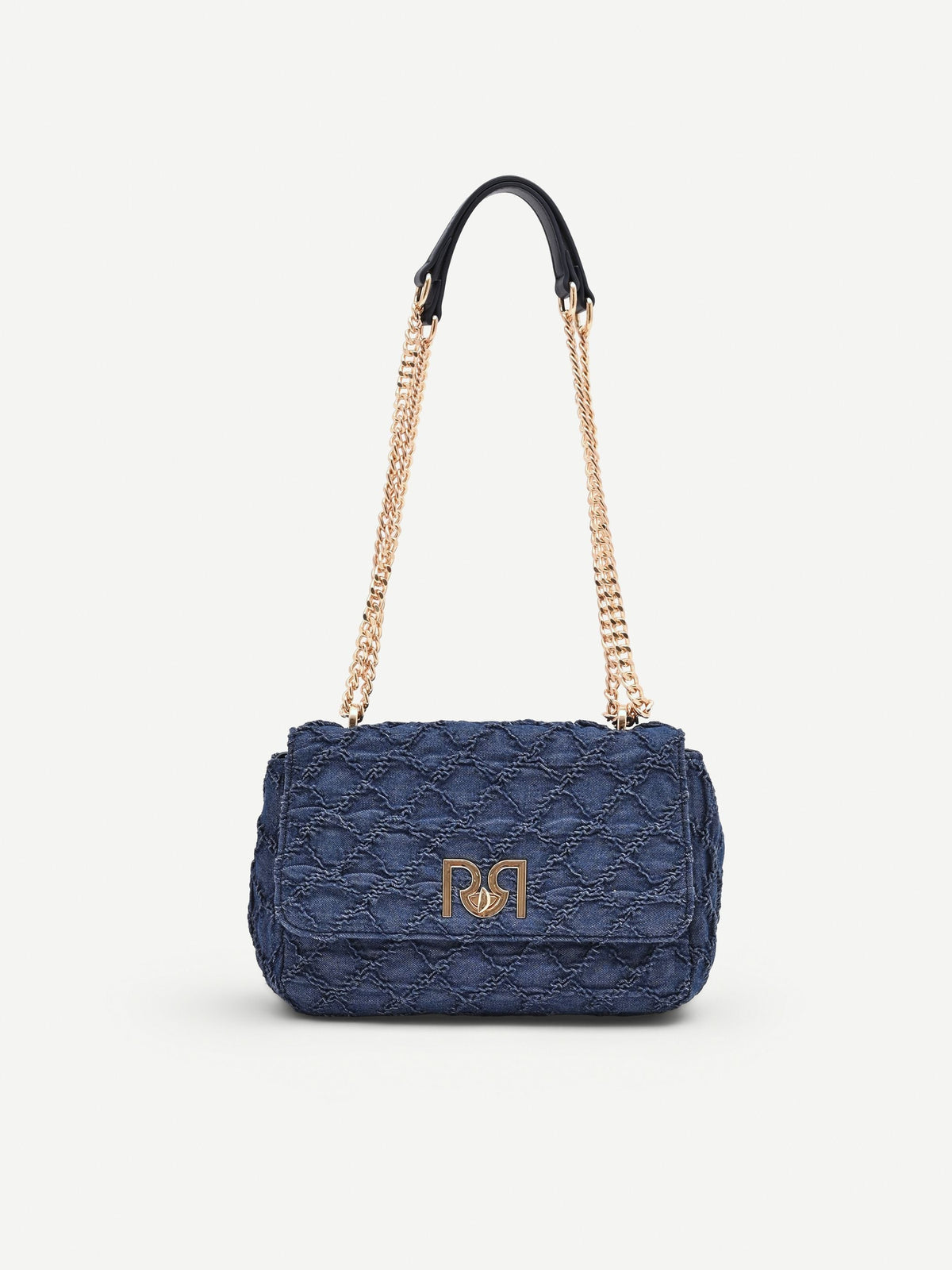 Borsa a tracolla blu in tessuto jeans matelassé