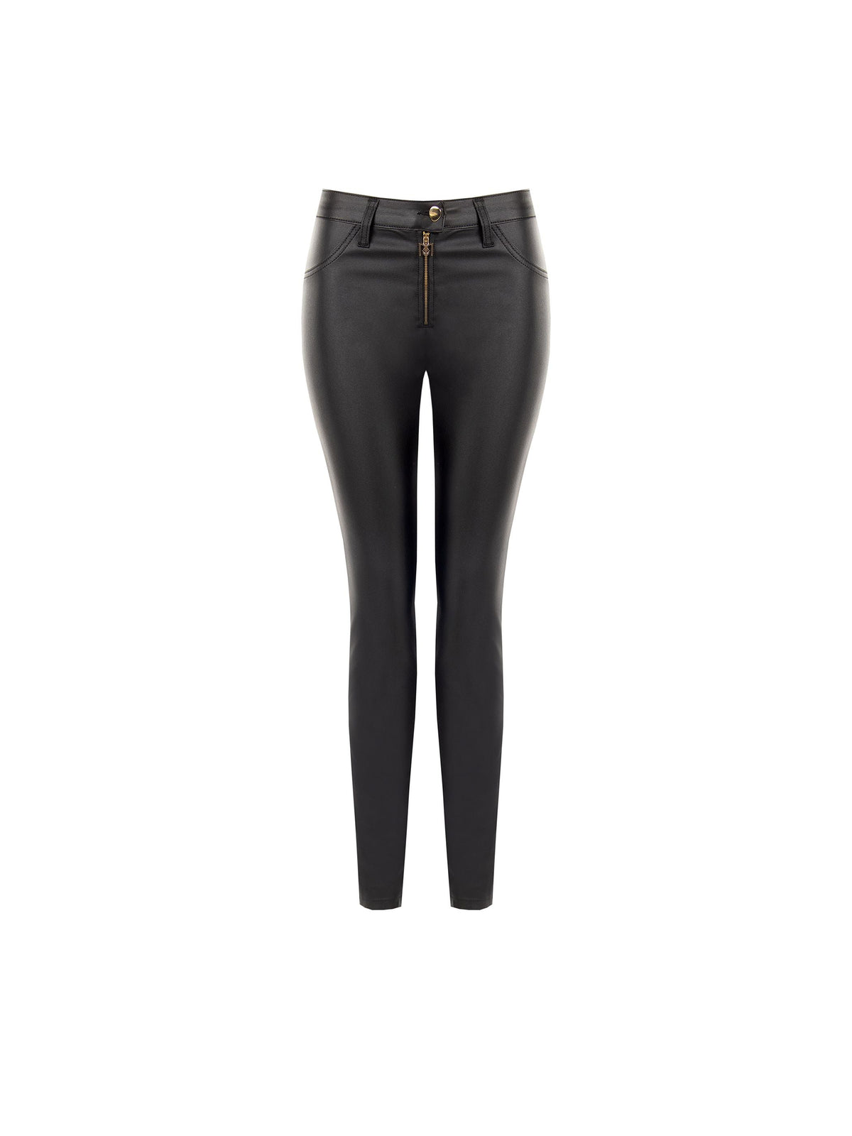 Leggings neri in similpelle con zip frontale
