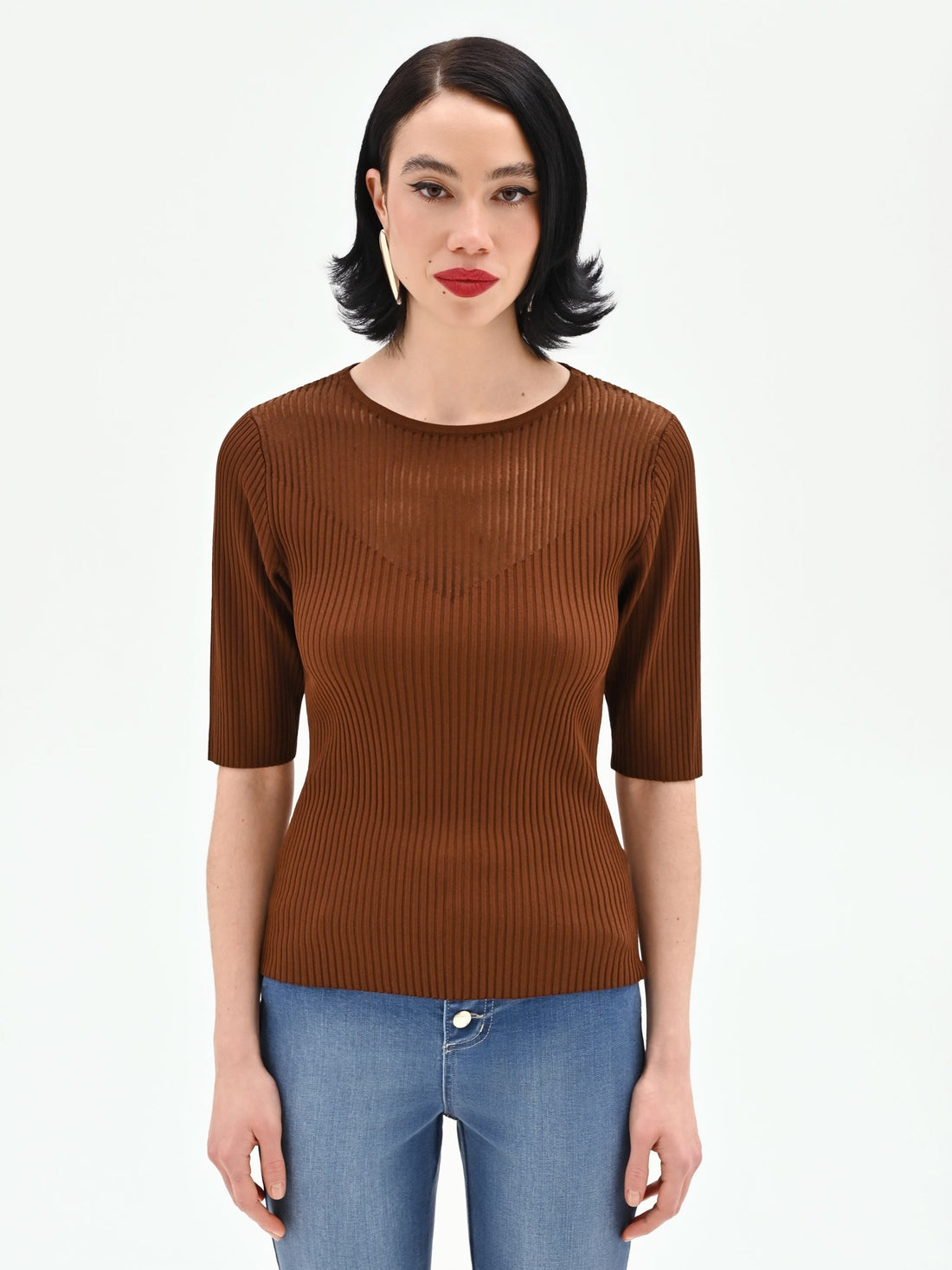 Maglia color cioccolato a costine