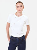 T-shirt panna con applicazioni gioiello