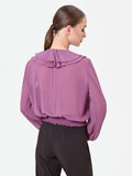 Blusa rosa antico con rouches e volant