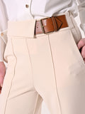 Pantaloni con Fibbia in Scuba Mano Crepe Beige