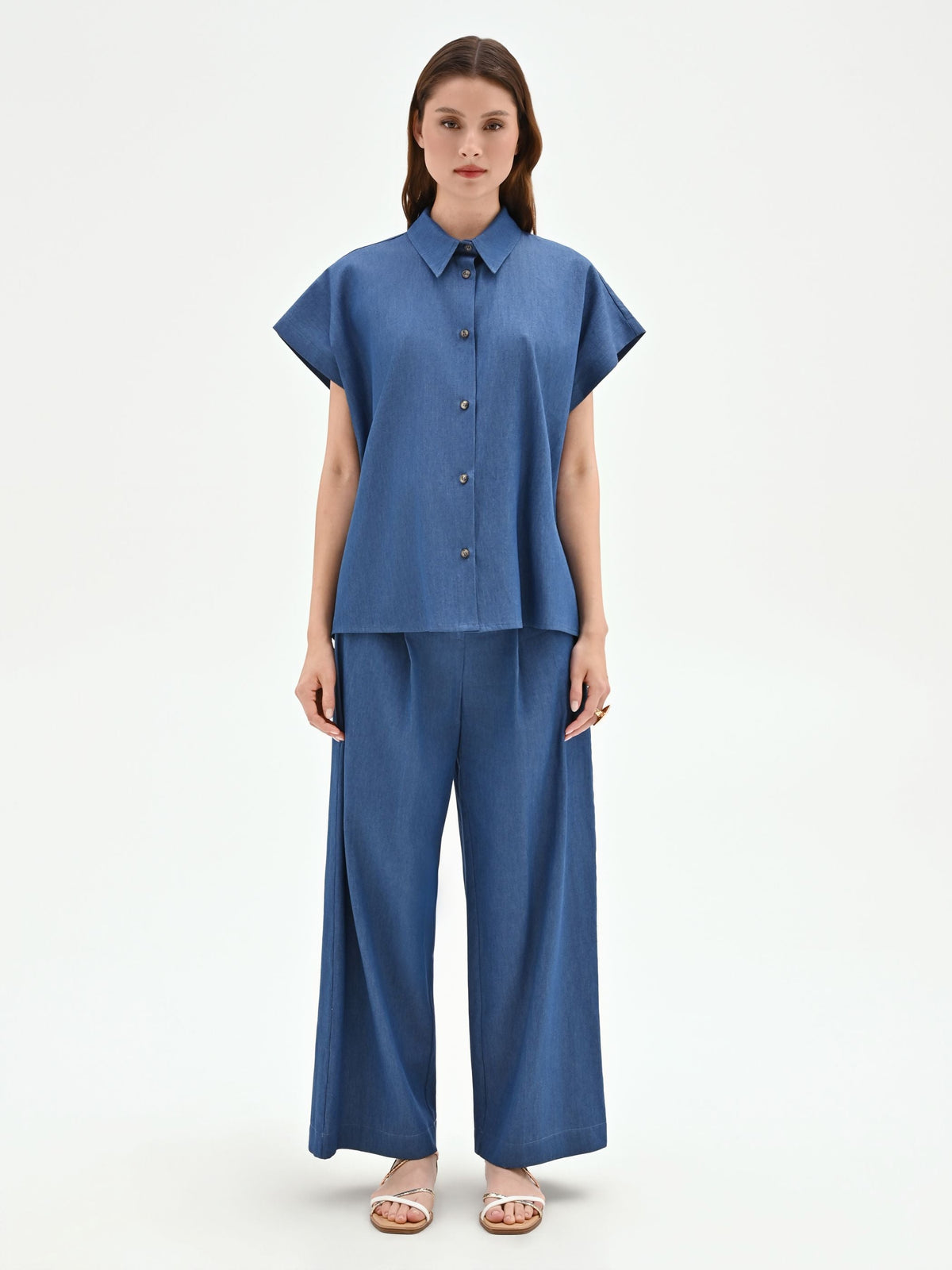 Camicia blu indaco in chambray