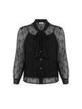 Camicia Curvy nera in pizzo con collo a fiocco