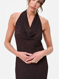 Abito lungo moro marrone con scollo drappeggiato