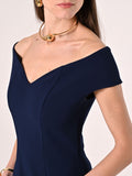 Abito Lungo Blu Navy off-the-Shoulders