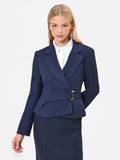 Giacca incrociata blu navy con fibbia in poliviscosa