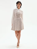 Abito corto combinato in tweed beige chiaro