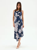 Abito longuette blu brillante con stampa floreale