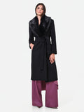 Cappotto midi nero con collo effetto pelliccia misto lana Giorgia Palmas X Rinascimento