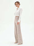 Pantalone a palazzo beige chiaro effetto tweed