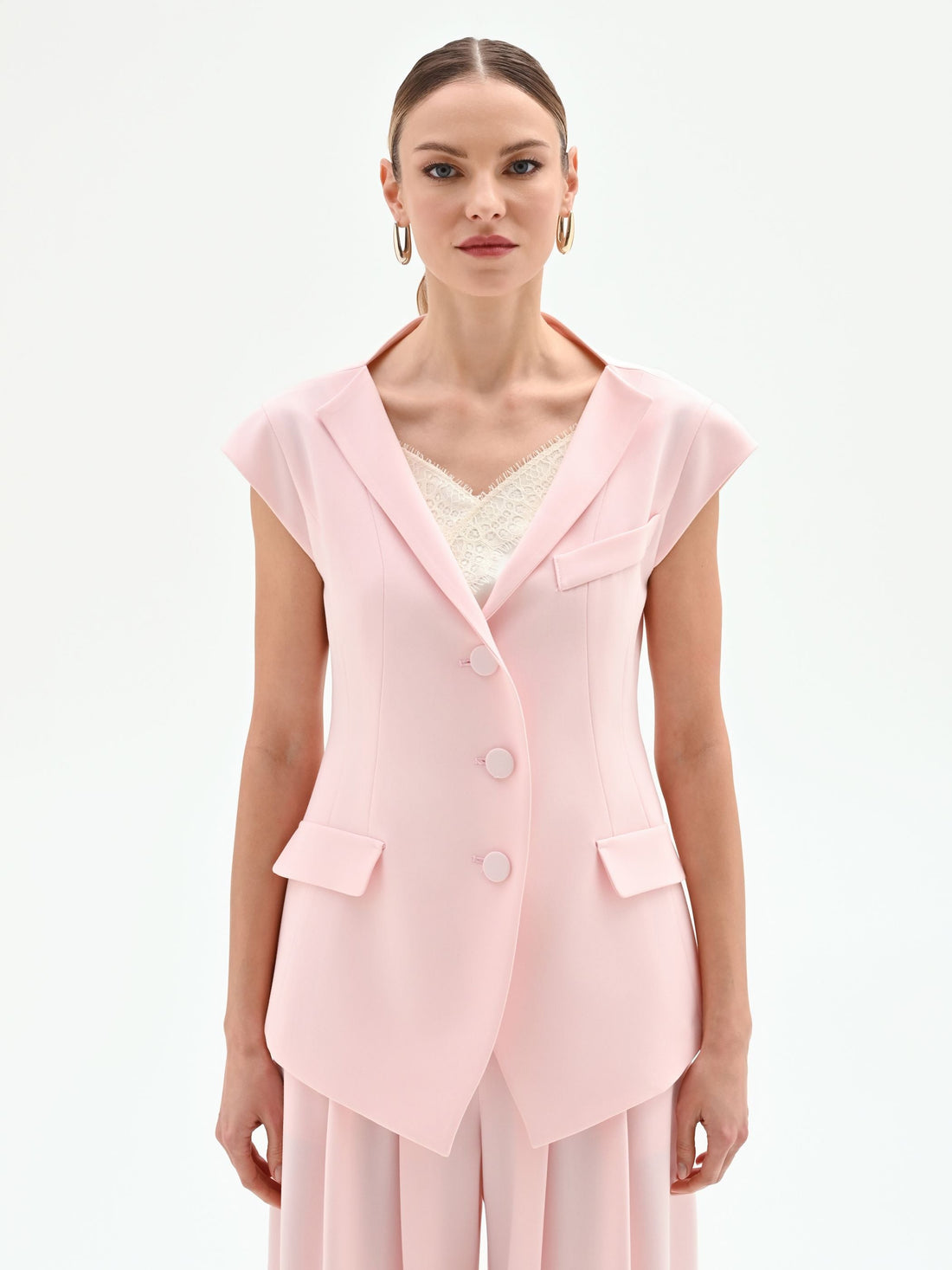 Gilet monopetto rosa pastello
