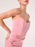 Abito Bustier Midi in Raso Rosa
