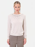 Maglia in viscosa tortora beige con applicazioni gioiello