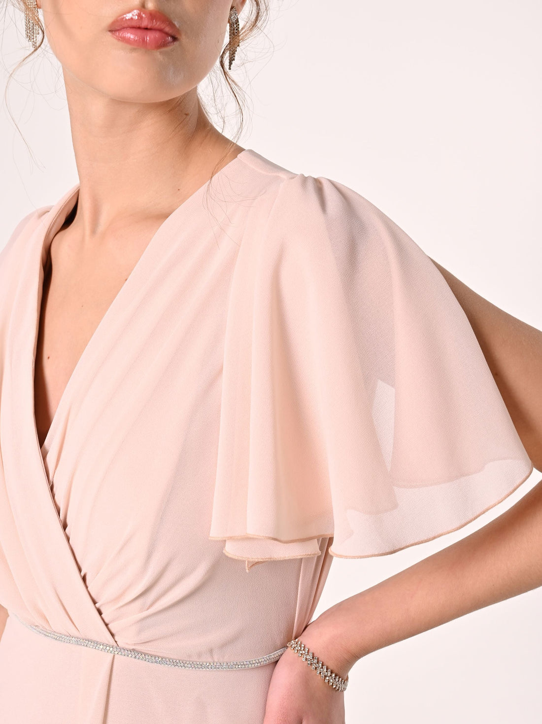Abito Lungo in Georgette con Piping Strass