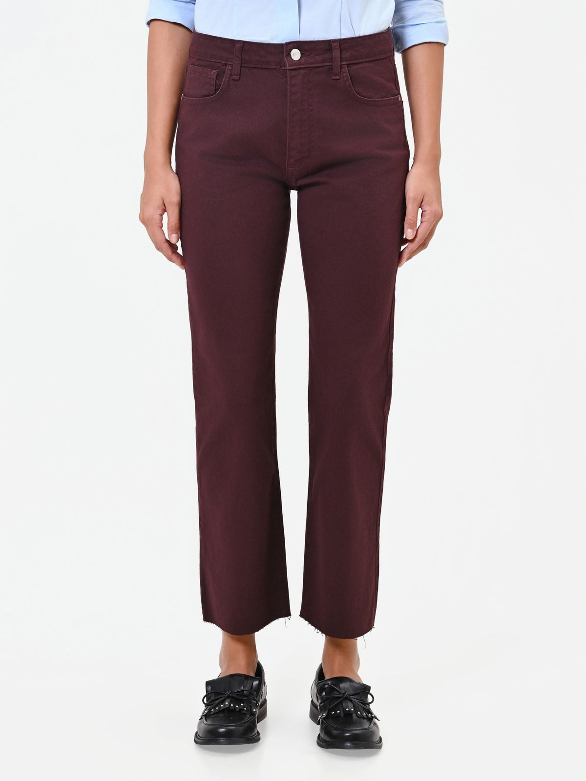 Pantalone cropped bordeaux rosso in twill di cotone