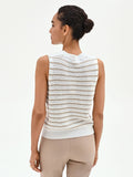 Top bianco panna in maglia crochet a righe