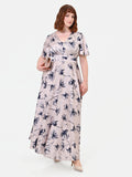 Abito Curvy  lungo a fiori blu navy in raso