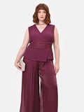 Tuta Curvy bimateriale drappeggiata bordeaux rosso