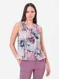 Top rosa antico con balze e stampa floreale