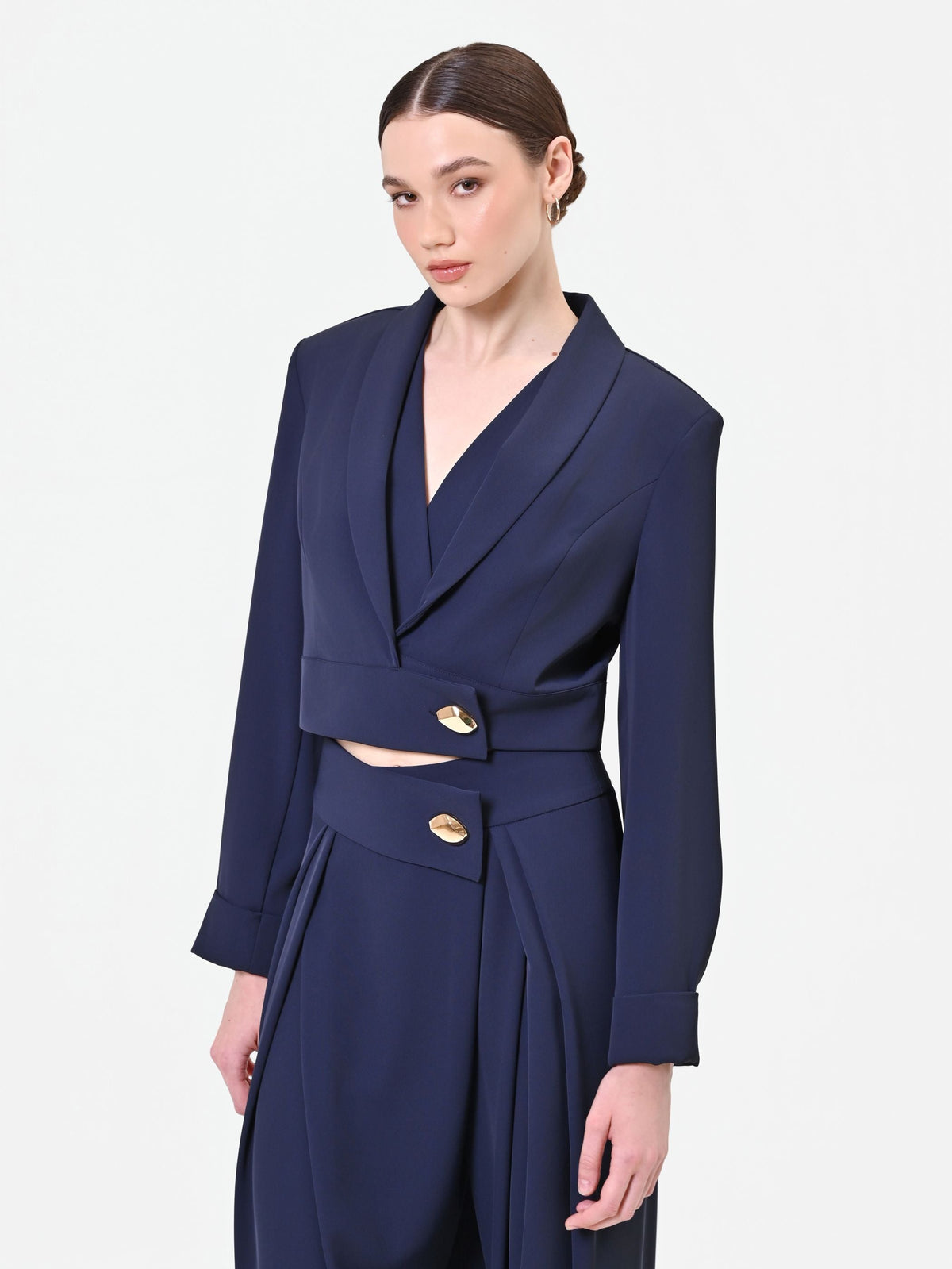 Giacca corta blu navy con bottone design