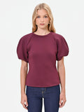 T-shirt bordeaux rosso con maniche a palloncino in tessuto strutturato