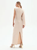 Abito lungo beige chiaro monospalla