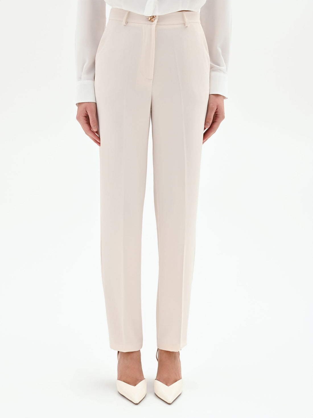 Pantaloni slim bianchi in tessuto fluido mano Crepe