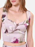 Top bustier tortora beige con stampa floreale