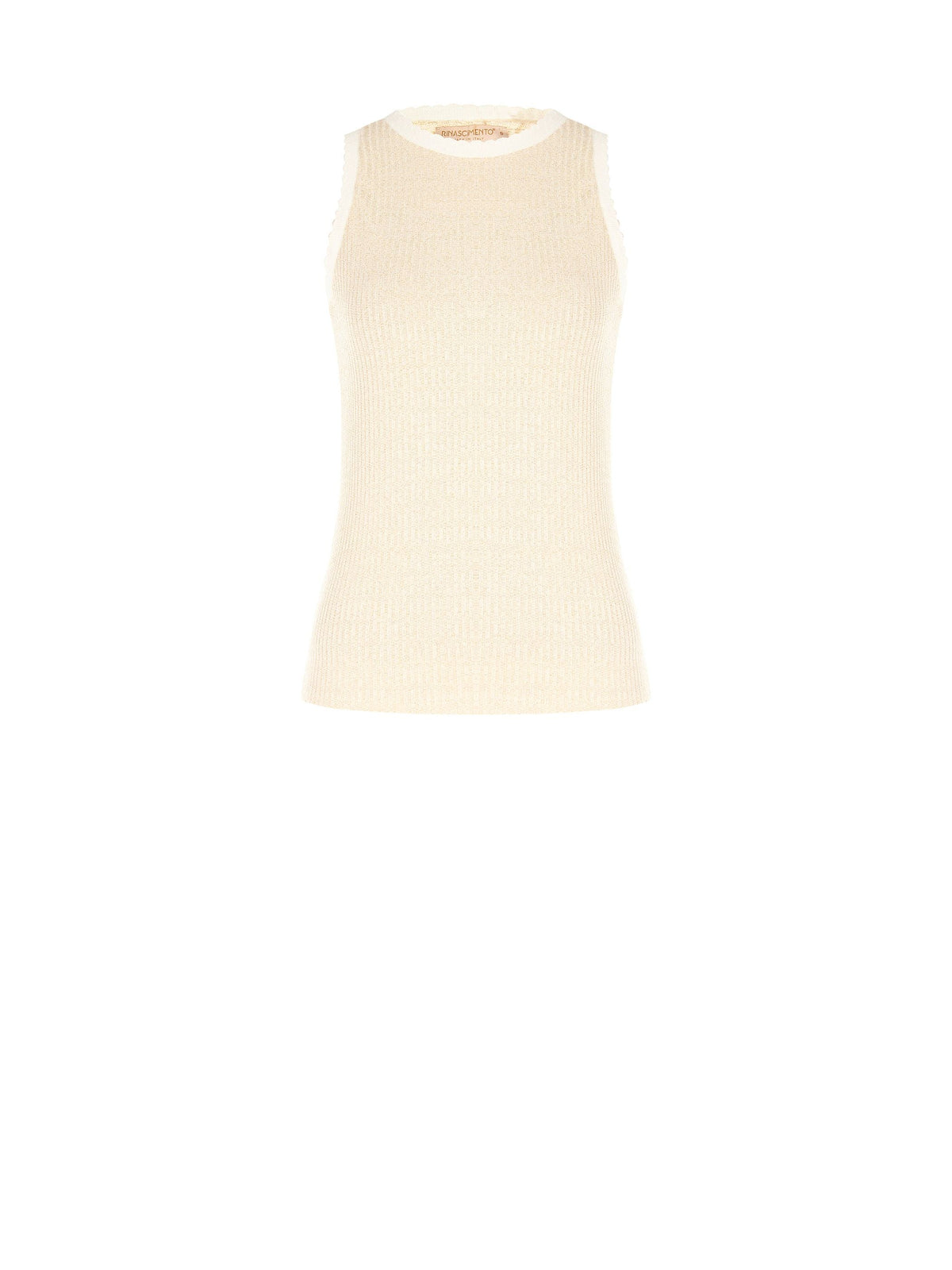 Top oro in maglia a costine con orli smerlati