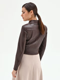 Giacca similpelle marrone con colletto