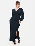 Abito Curvy lungo blu navy con maniche velate