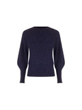 Maglia blu navy girocollo con filato luminoso in misto viscosa