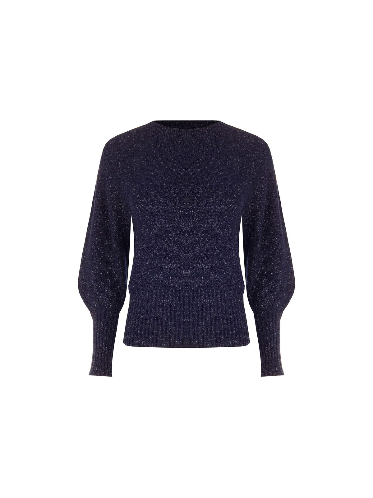 Maglia blu navy girocollo con filato luminoso in misto viscosa