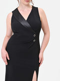 Abito Curvy  tubino nero in scuba crepe con rever