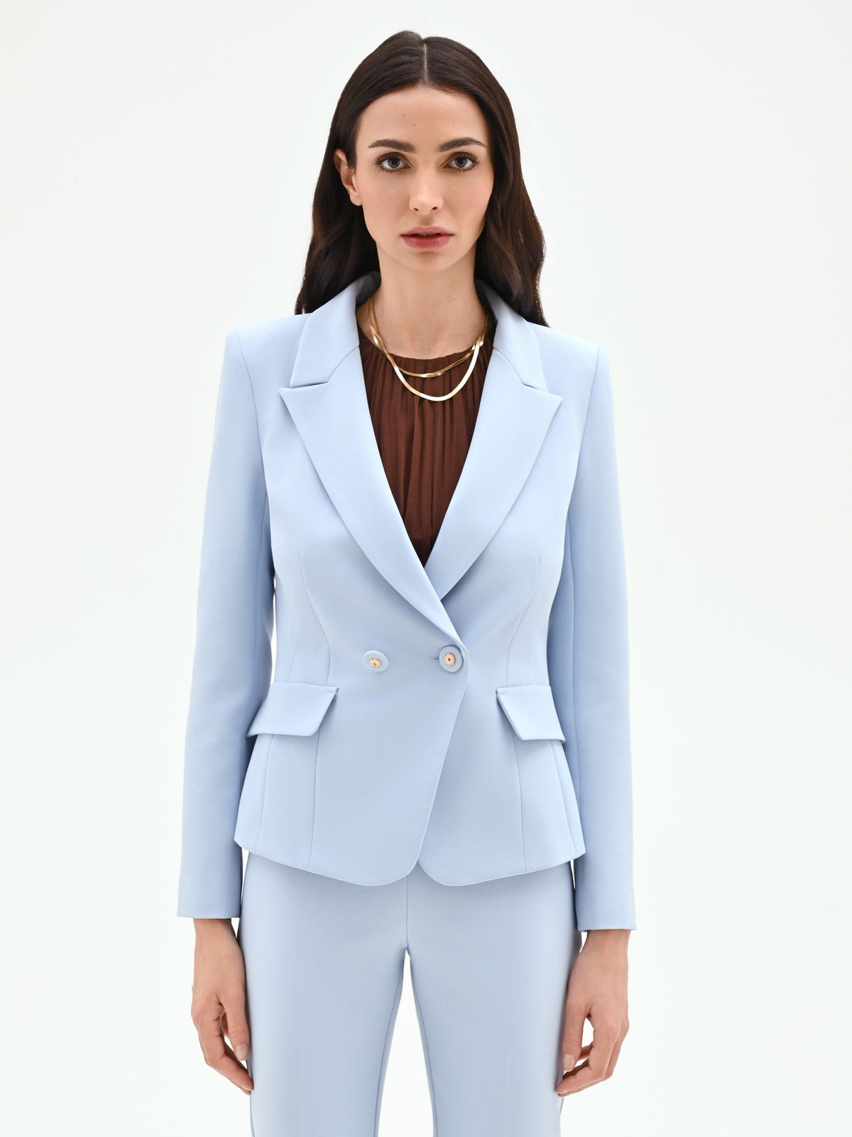 Giacca blazer cielo azzurro con rever a lancia