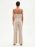 Tuta a fascia beige chiaro con gamba larga