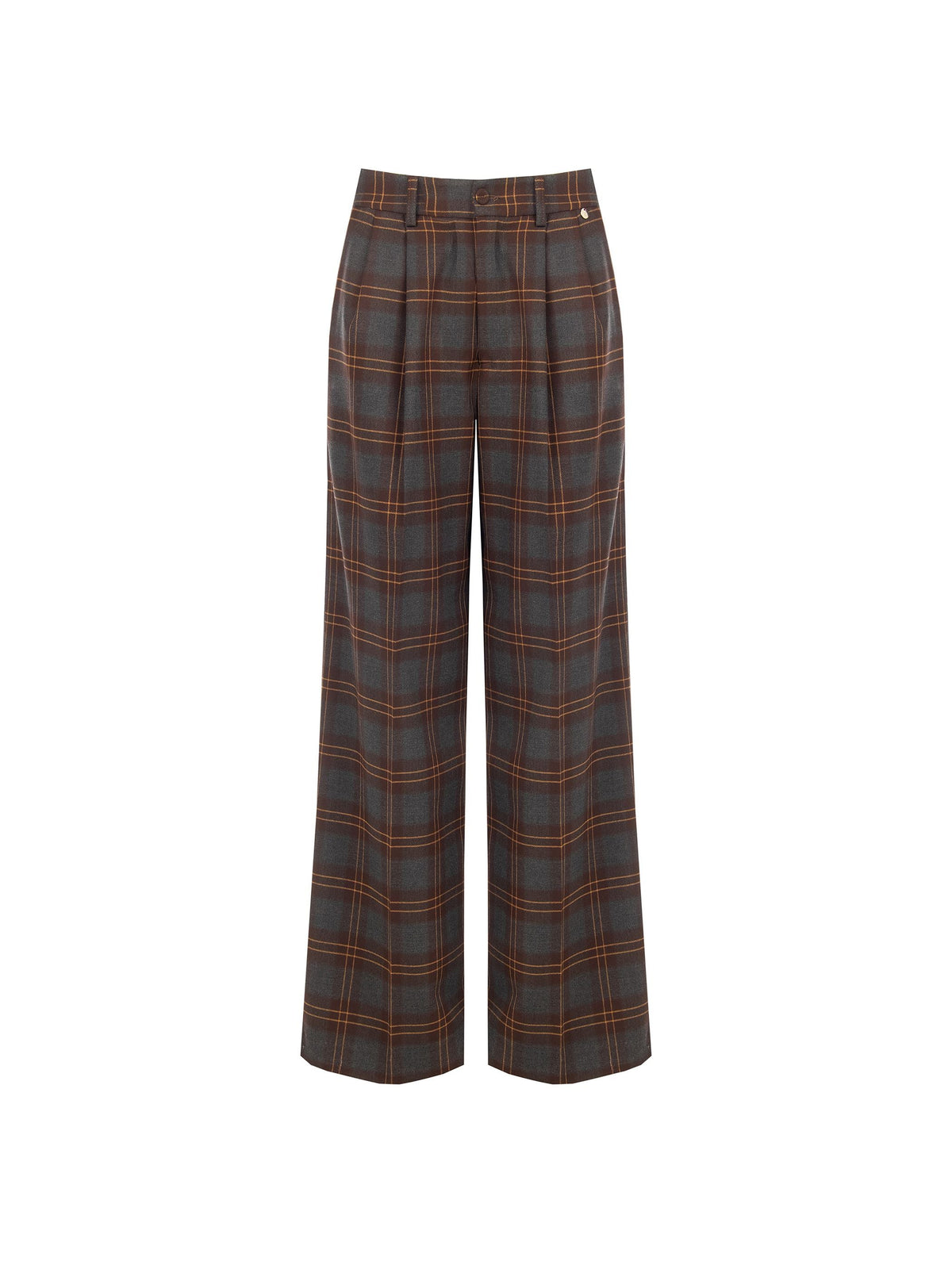 Pantalone a palazzo marrone con motivo check