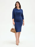 Abito curvy blu brillante con drappeggio laterale