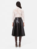 Gonna midi marrone in similpelle stampa cocco