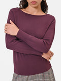 Maglia in viscosa bordeaux con scollo a barchetta