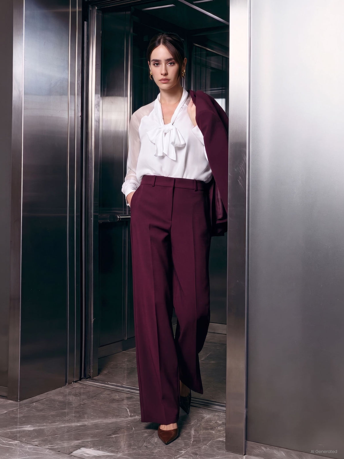 Pantalone Studio bordeaux rosso con piega centrale
