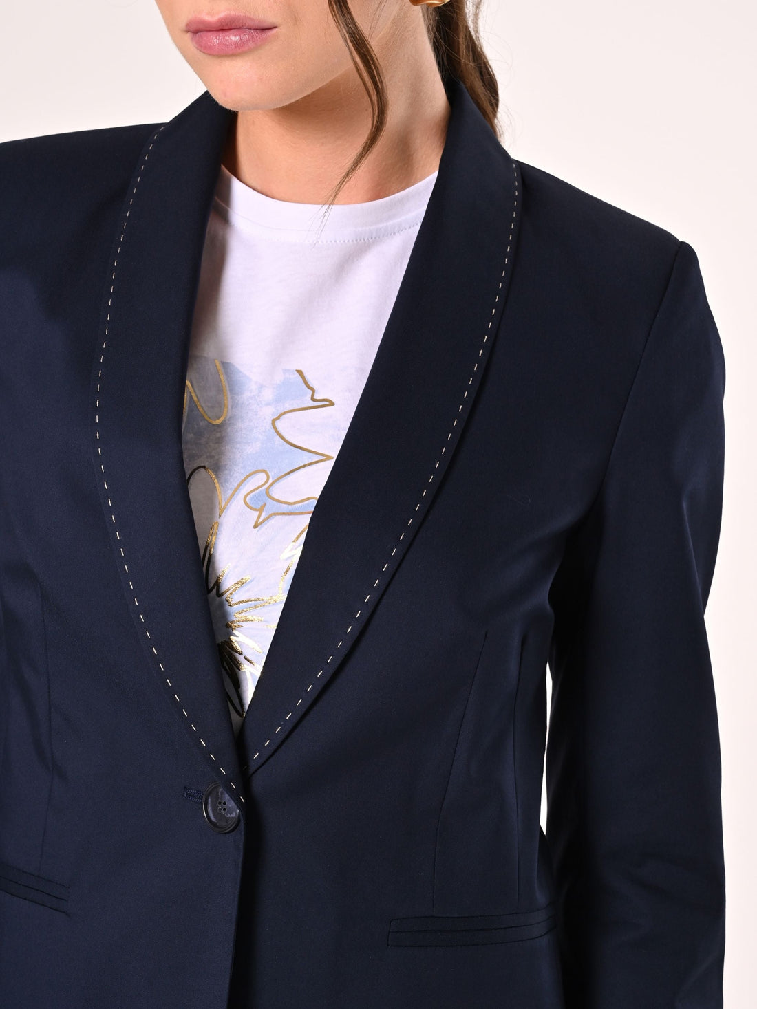 Giacca Blu in Cotone con Impunture a Contrasto
