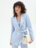 Giacca blazer cielo azzurro con cintura in vita