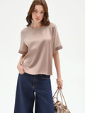 Blusa bimateriale tortora beige