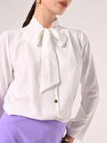 Blusa con Fiocco e Pinces Bianca