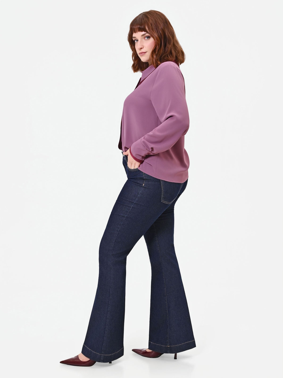 Jeans Curvy  flare blu a vita alta