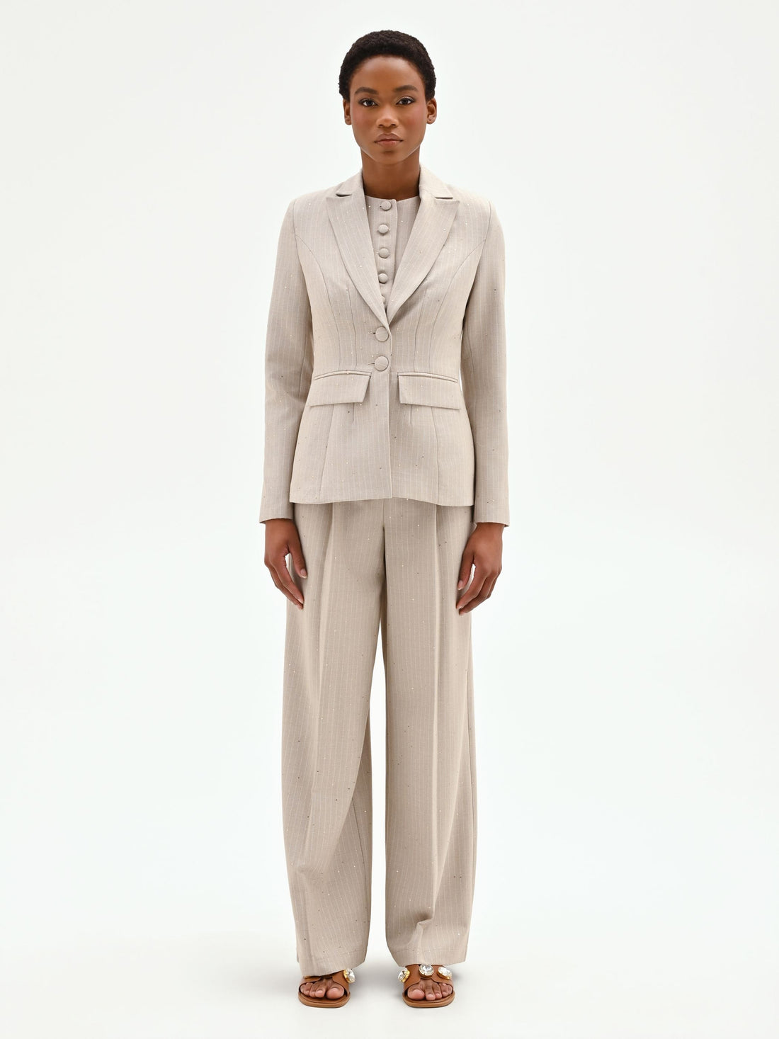 Giacca sfiancata beige gessata