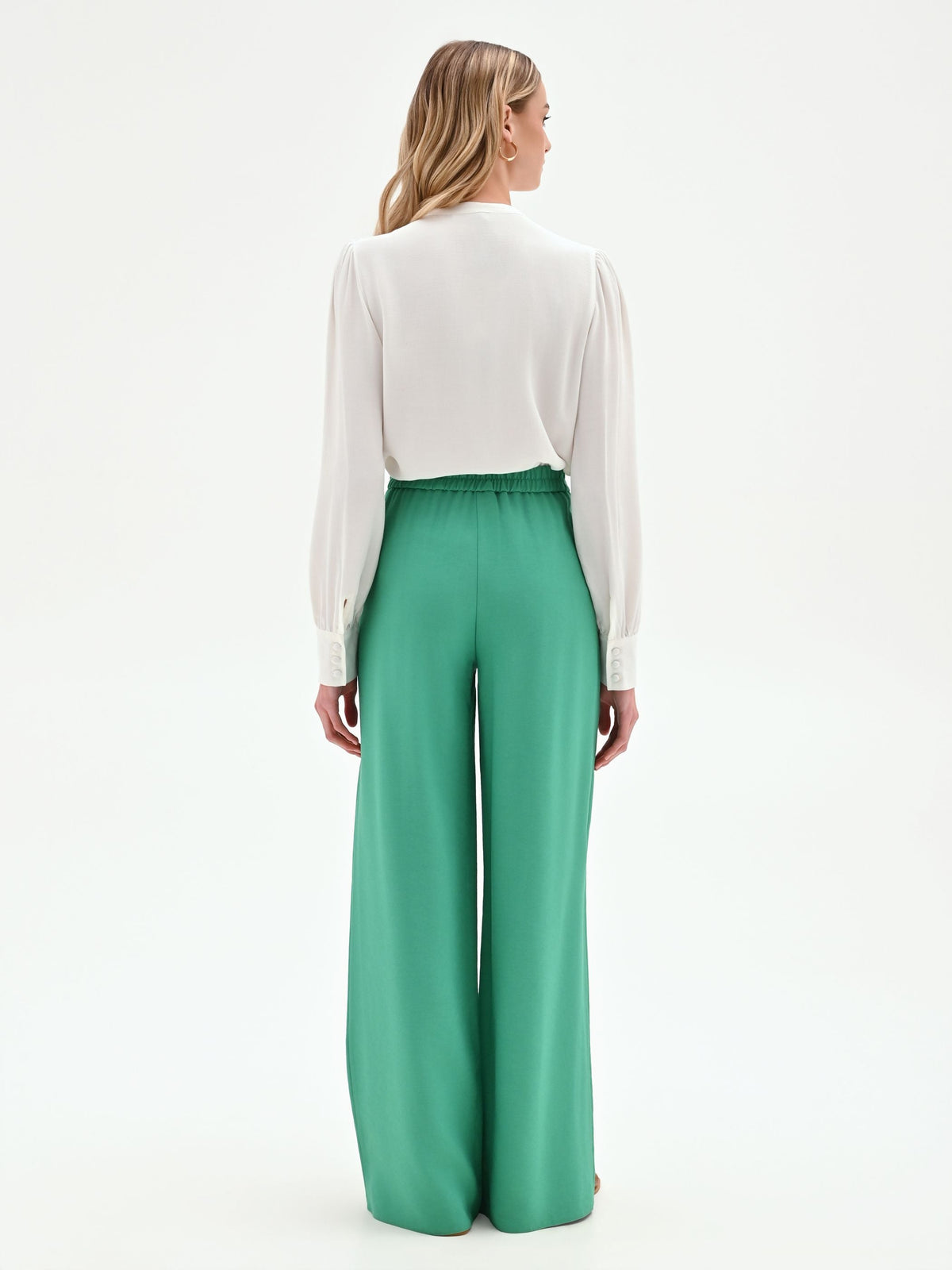 Pantalone palazzo verde a vita alta in poliviscosa
