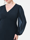 Abito Curvy lungo blu navy con maniche velate